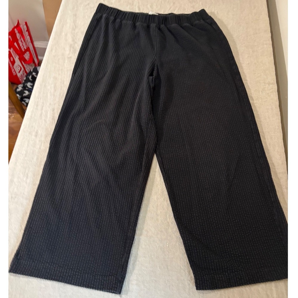 Madewell Black Seersucker Wide Leg Cropped Pull On Pants Sz M, Minimalist Casual